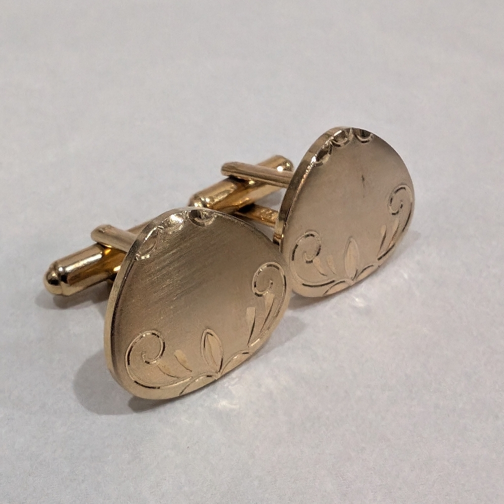 Vintage Brushed Gold Tone Flex-Let Cuff Links